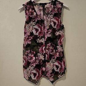 Adele & May  Floral V-Neck Blouse - Pink and Purple S